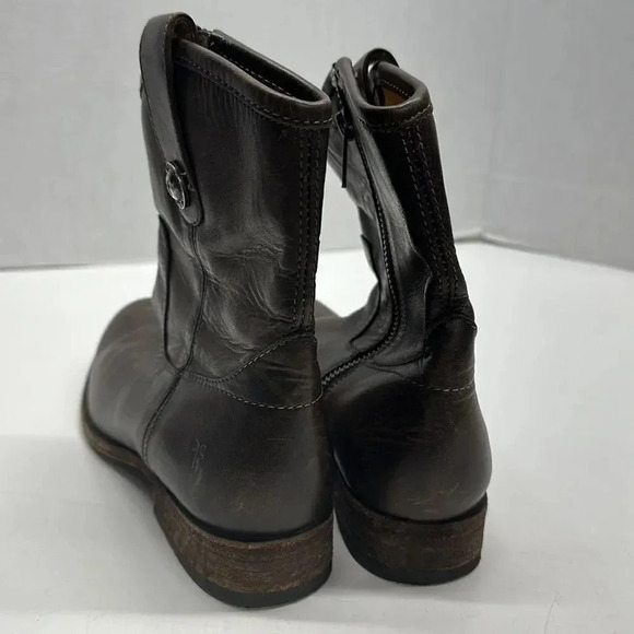 Frye Melissa Button Ankle Boots Leather Distressed Side Zip Up Slate Brown 6.5 B - Picture 4 of 12